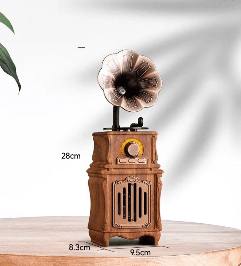 mini retro rádio vintage madeira fonógrafo