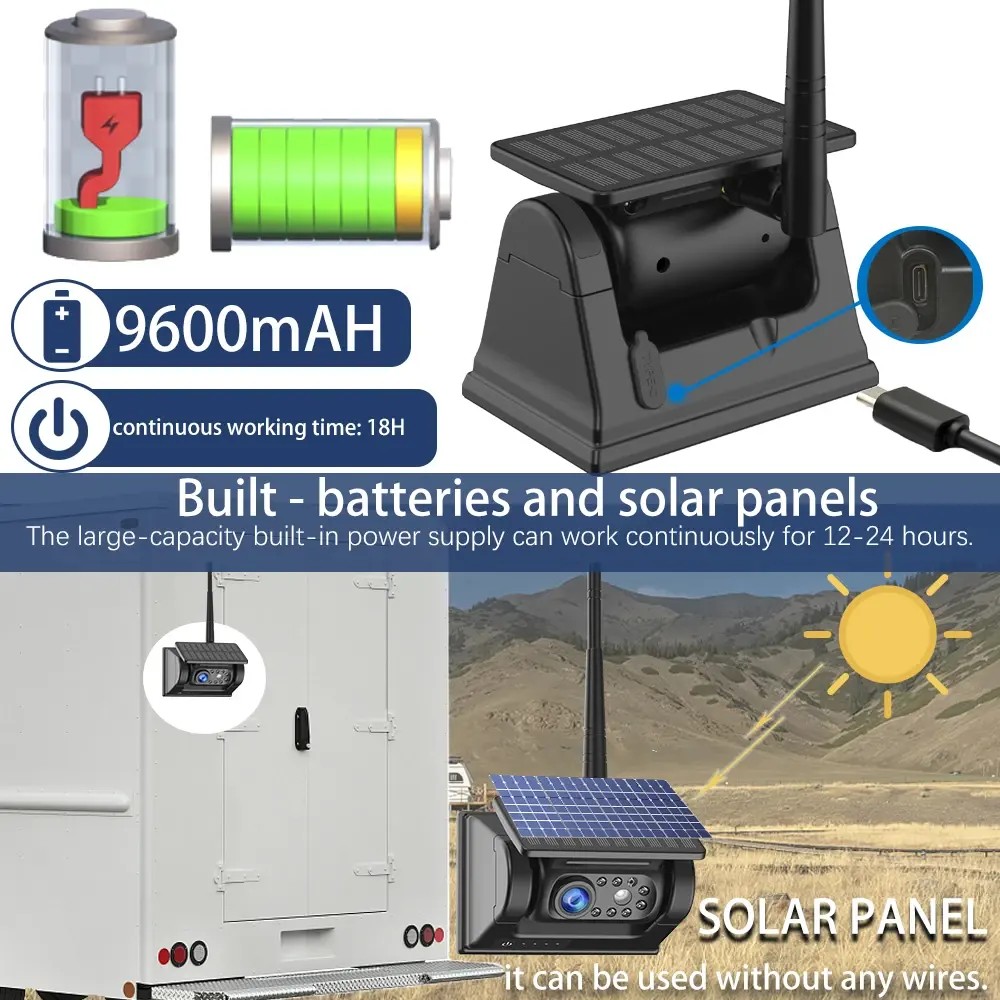 câmera de estacionamento magnética reversa com bateria e painel solar