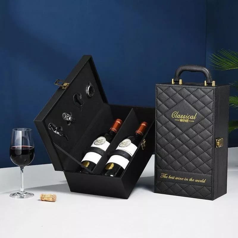 caixas de vinho deluxe couro caixa de vinho como um conjunto de presente para homens