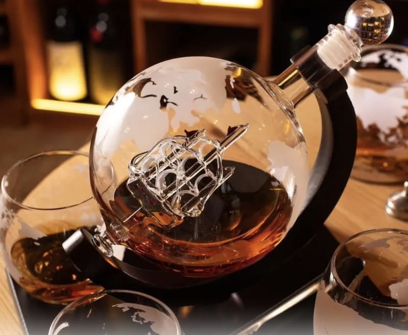 Conjunto Globe Whiskey - Globo de vidro de luxo + copos + pedras de gelo + pinças e acessórios