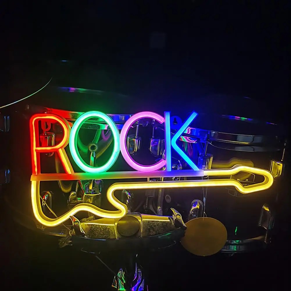 sinal de logotipo de néon led brilhante - guitarra rock