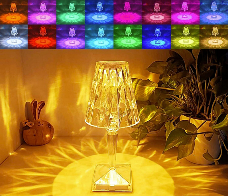 Luminária de mesa acrílica transparente como luz de mesa LED colorida rgb