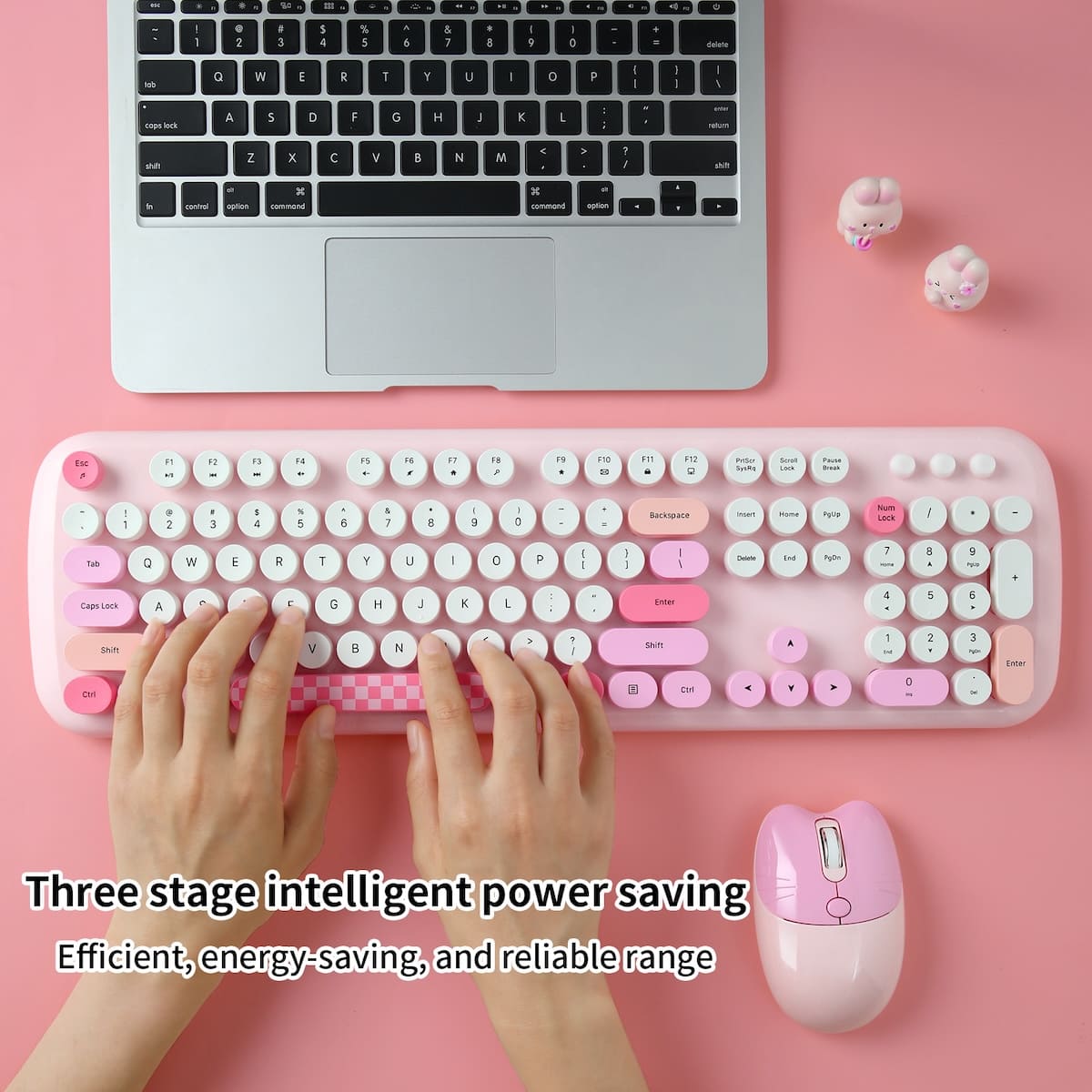 Conjunto de teclado sem fio com mouse, cor rosa para menina