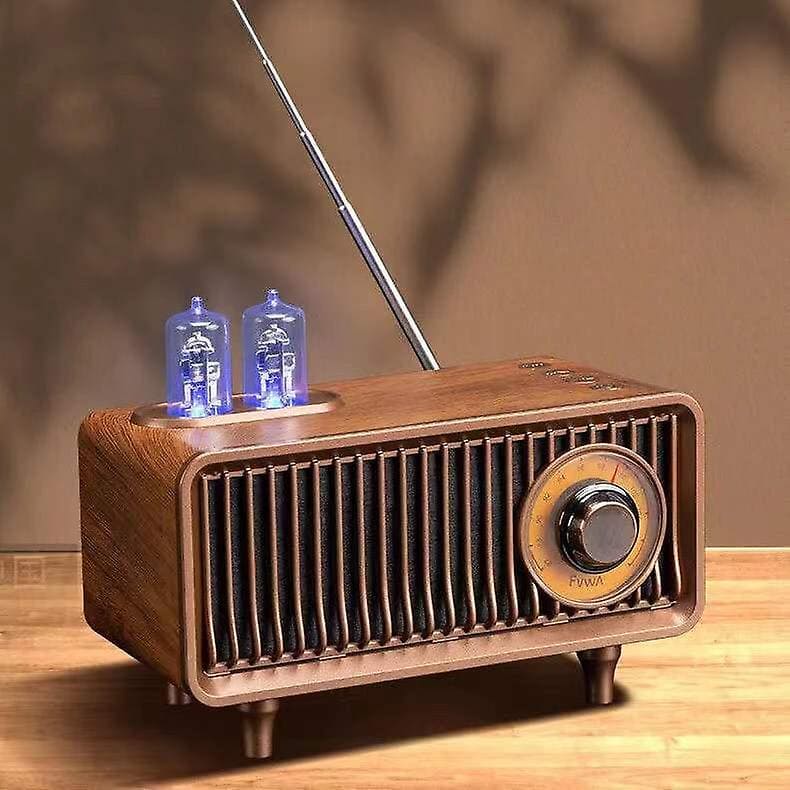 Rádio vintage AM/FM alto-falante retrô de madeira pequeno