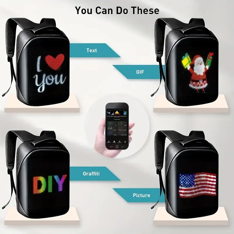 Mochilas LED com display programável via smartphone