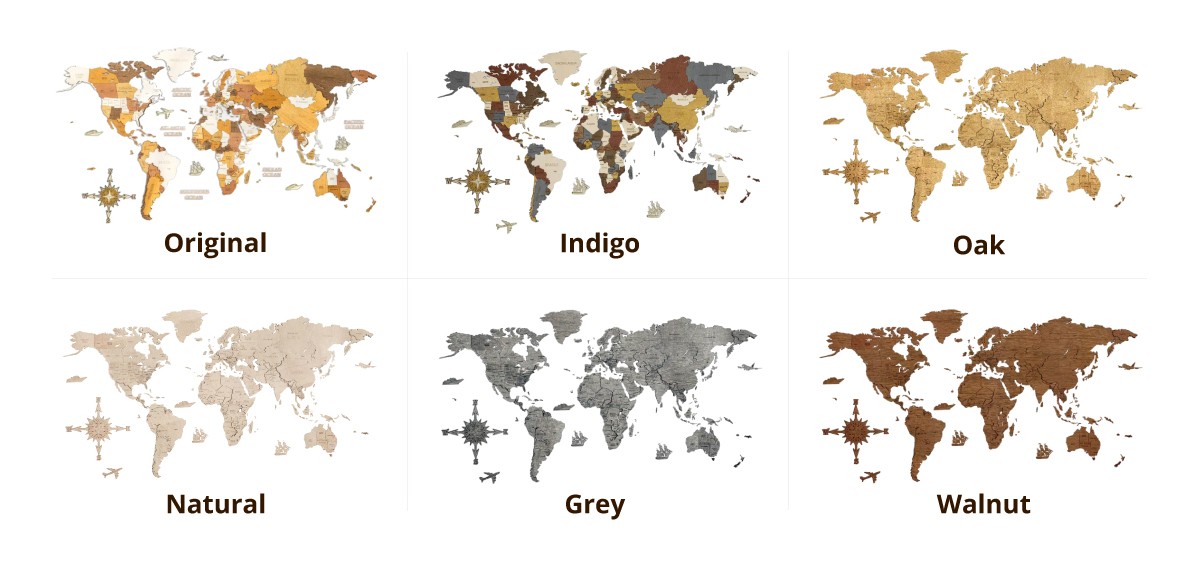 mapas de viagem do mundo cores tons de madeira na parede 3d 4d