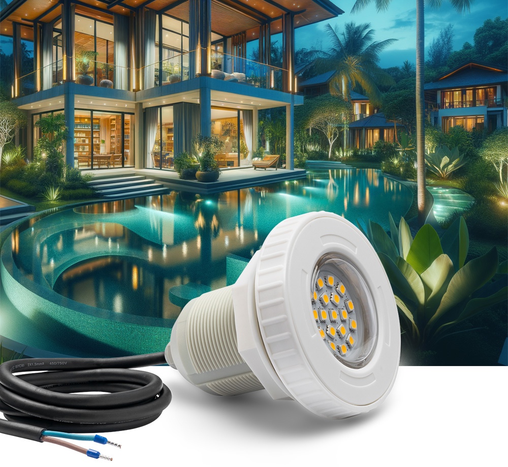 Lâmpada LED para iluminação de piscina ou lago (fonte) - LED branco 3000K branco quente