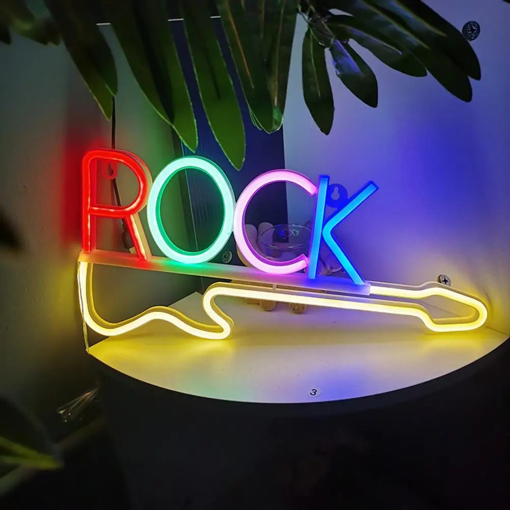 letreiro de neon led na parede - guitarra rock