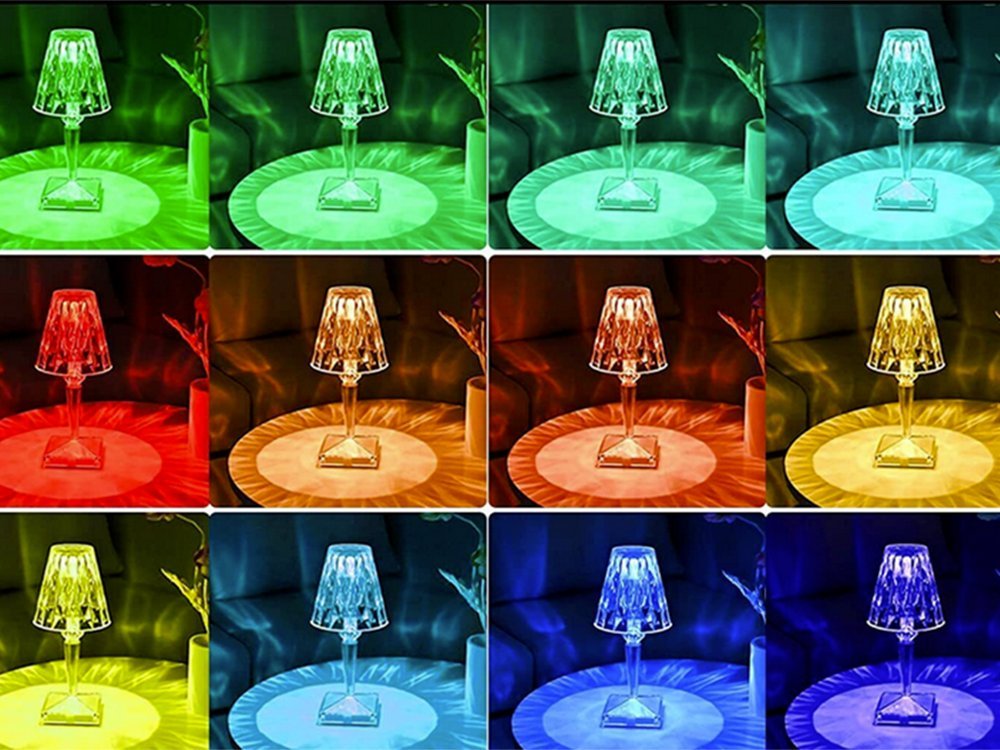 candeeiro de mesa vidro cristal iluminação colorido led noite rgb lâmpada