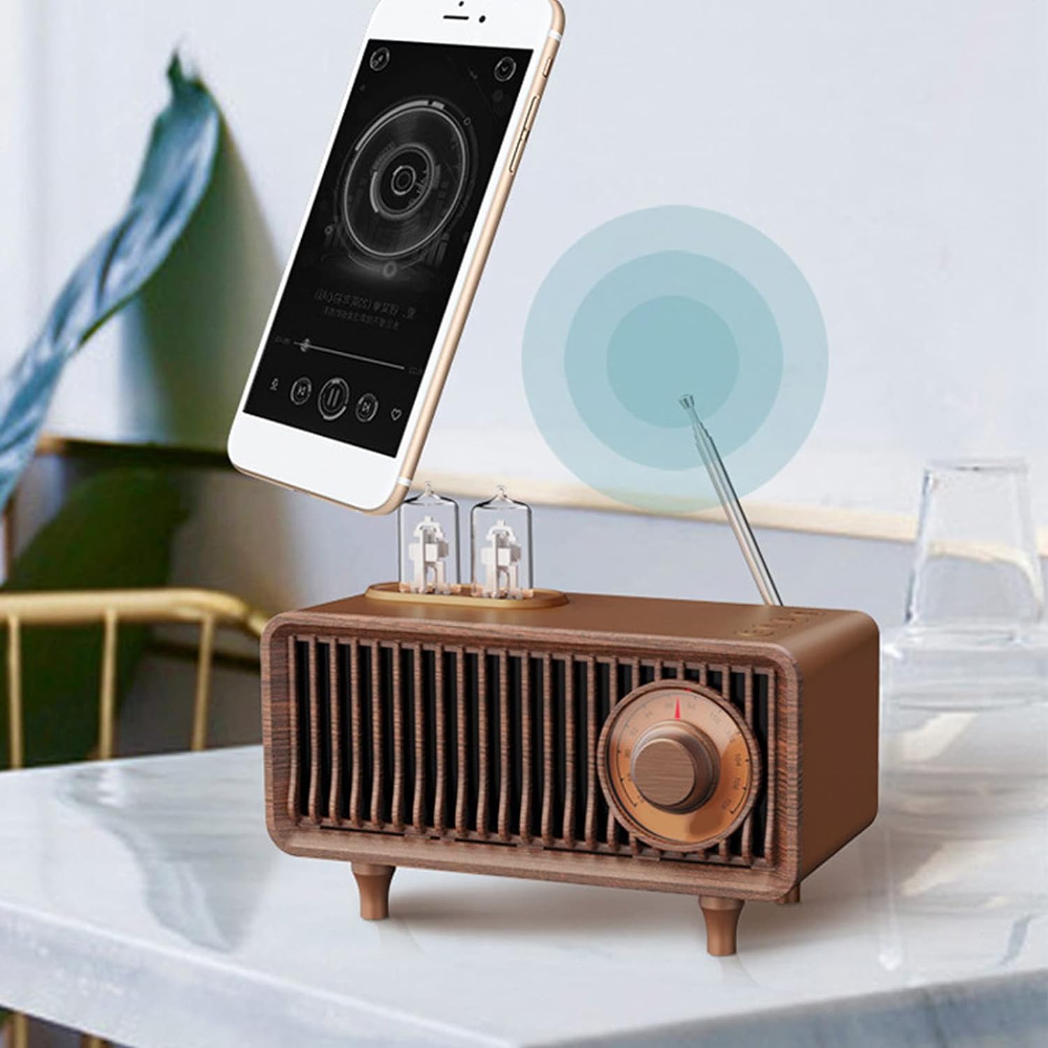 Rádio com alto-falante Bluetooth estilo retrô de madeira vintage