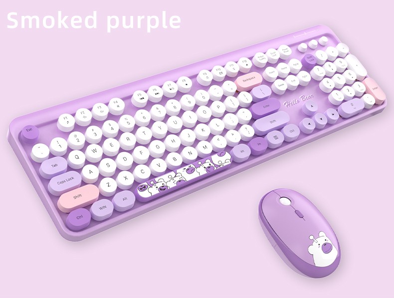 mouse e teclado roxo sem fio wifi para menina