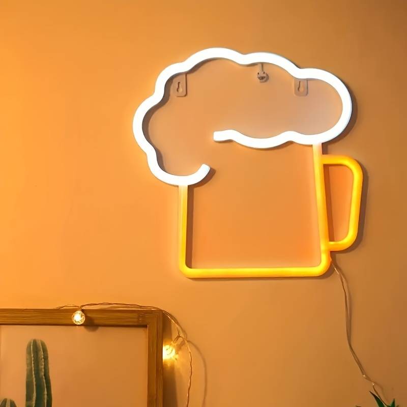 Sinal LED iluminado na parede, néon pendurado - cerveja