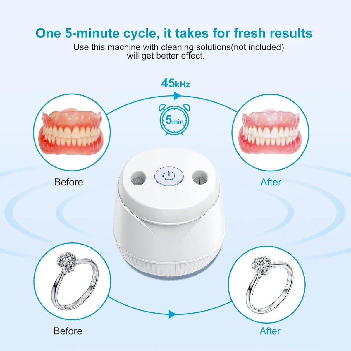 Retentor de limpeza UV para joias, dentaduras, anéis de substituição dentária