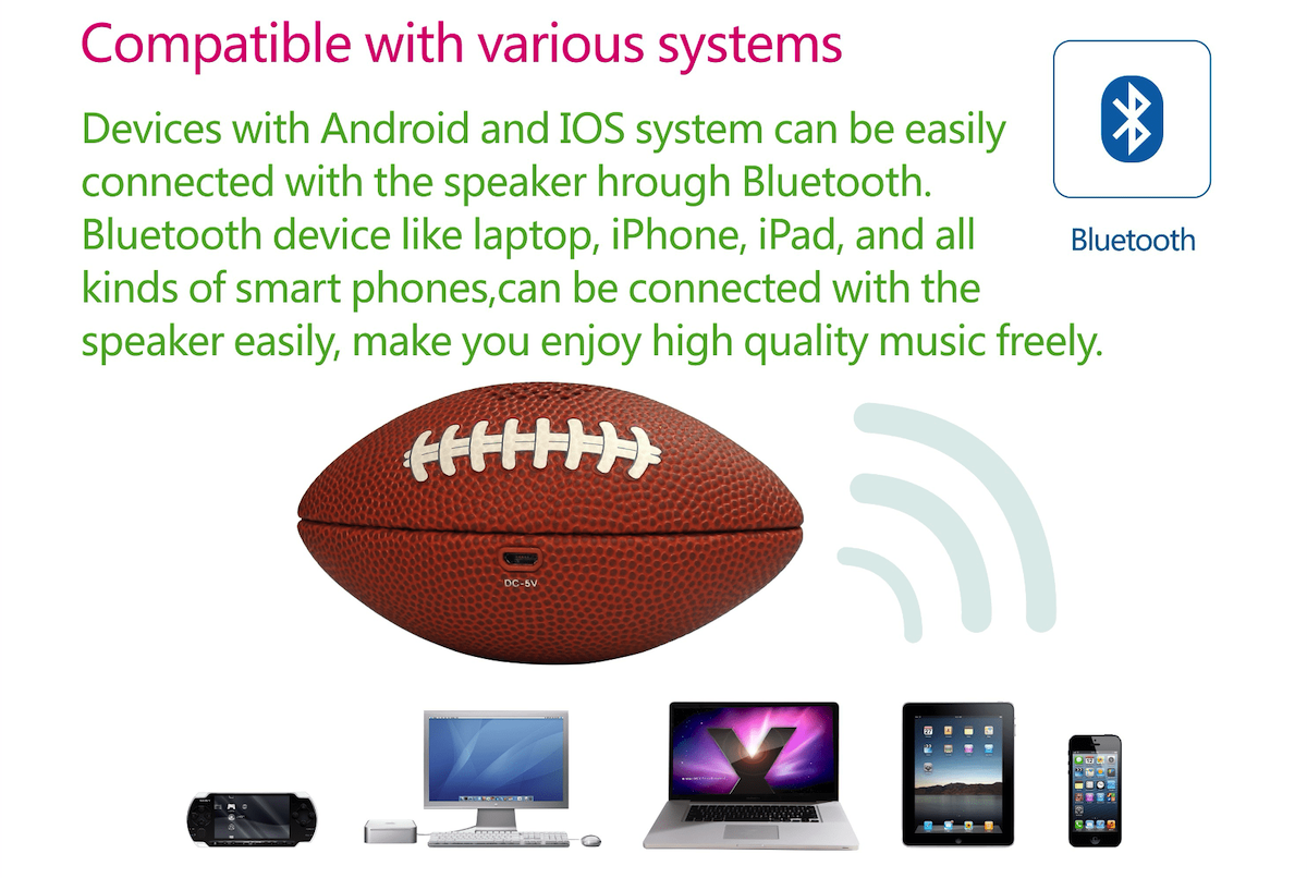 Mini alto-falante de bola de futebol americano portátil para celular para PC