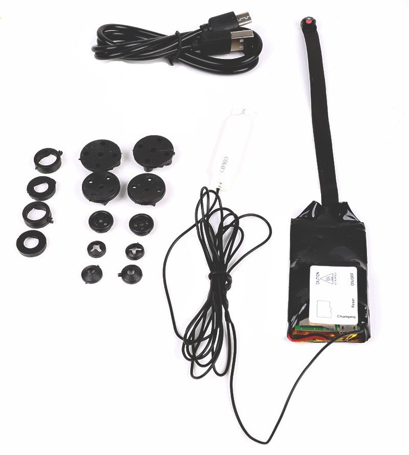 botão de câmera pinhole para exames com foco no texto