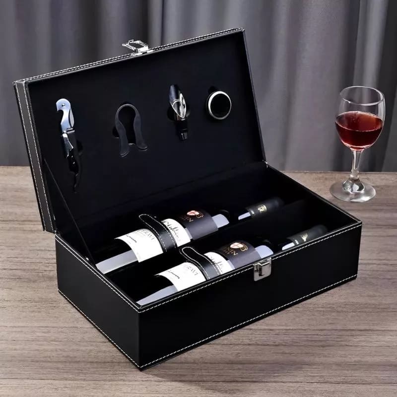 caixa de vinho conjunto presente couro luxo cestas conjunto