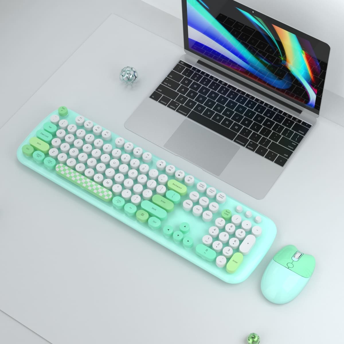 Conjunto de teclado sem fio com mouse, cor verde